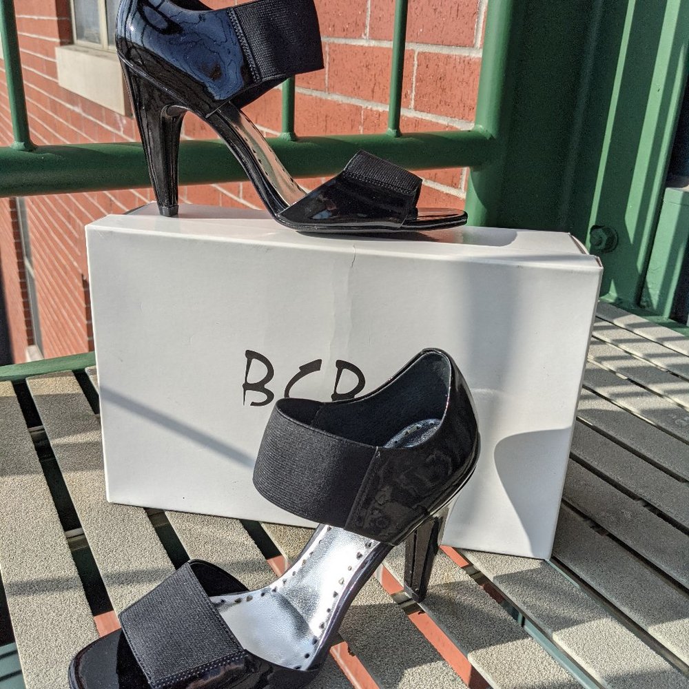 BCBG Kreolex Black Patent & Elastic Heels